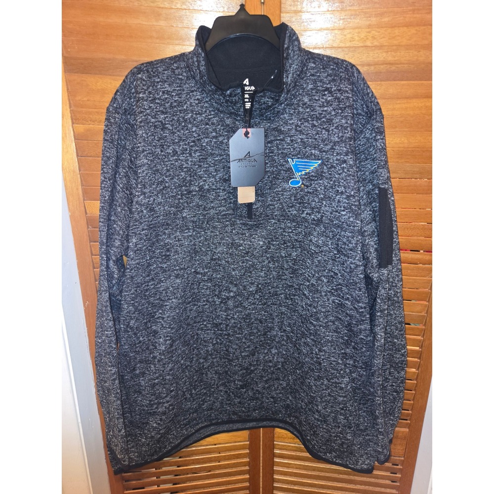 Antigua St. Louis Blues NHL Fortune Quarter Zip Pullover Black Heather Mens 3XL